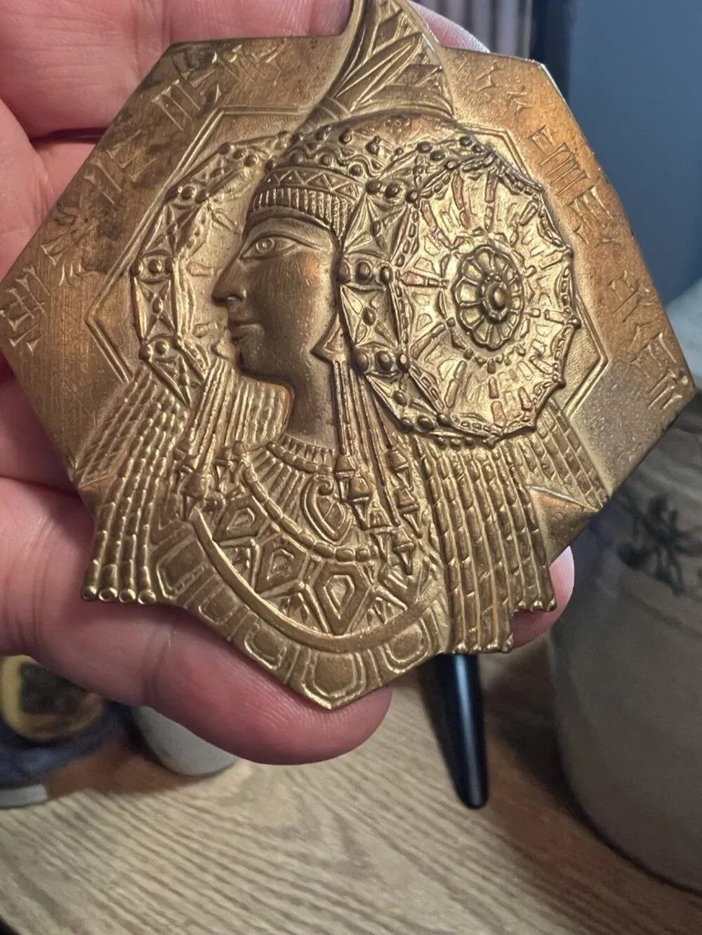 1940 RARE Lady Of Elche Brass Belt Buckle Goddess Witchy Ancient Female Power 3